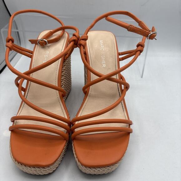 Marc Fisher Zesty Espadrille Wedge Sandal Open Toe Orange Size 7.5 buckle strap - Picture 4 of 9